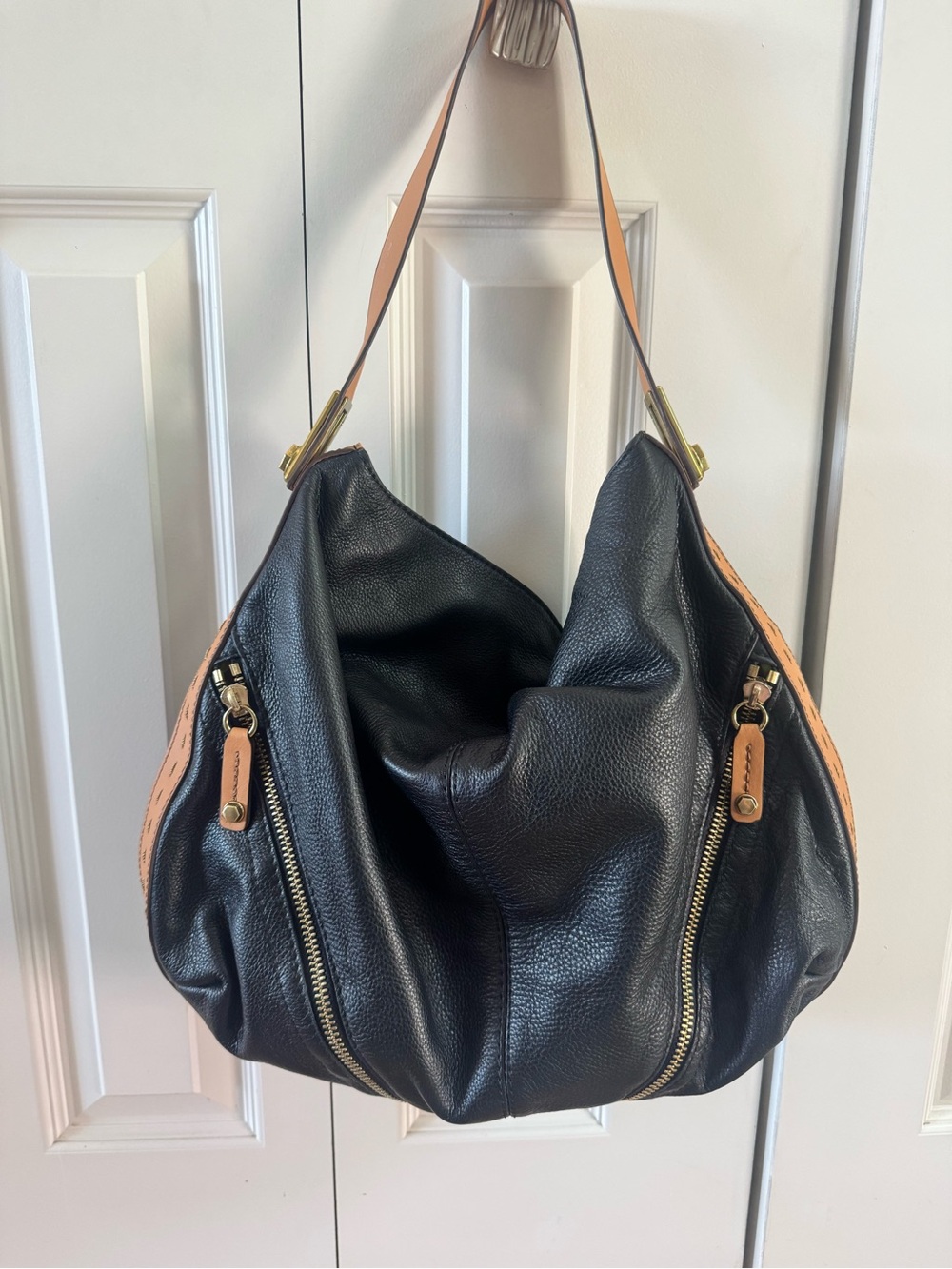 OrYany Black and Tan Leather Hobo Shoulder Bag